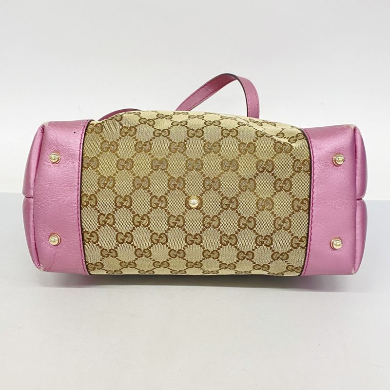 Gucci Tote Bag GG Canvas 269957 Canvas Brown Pink Chien Pan Gold Hardware 2way