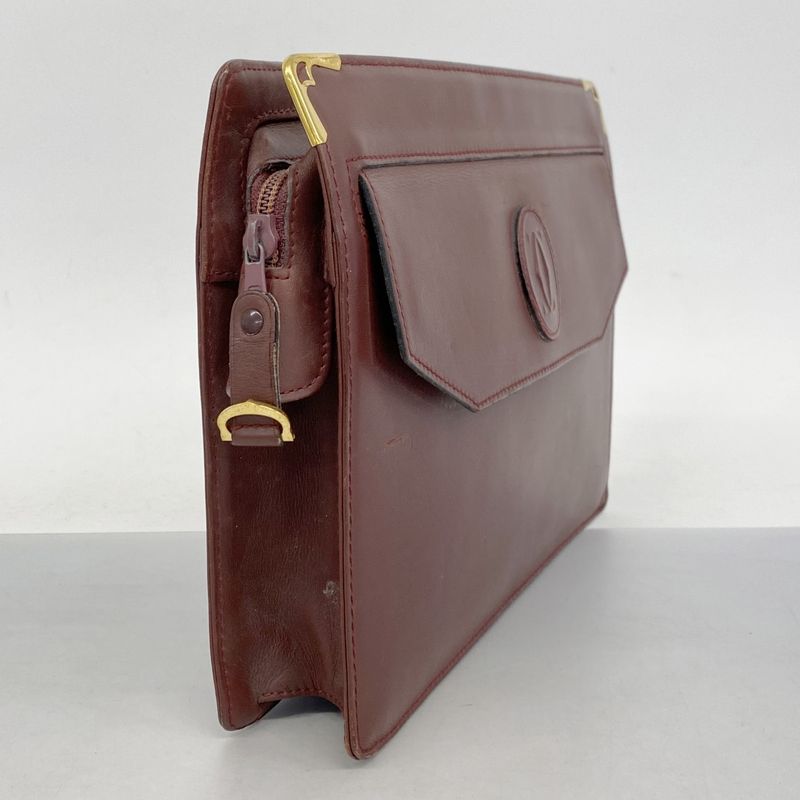 Cartier Clutch Bag Must Leather Bordeaux Gold Hardware Men Women Unisex