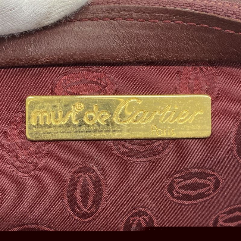 Cartier Clutch Bag Must Leather Bordeaux Gold Hardware Men Women Unisex