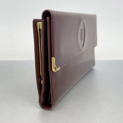 Cartier Trifold Long Wallet Must Leather Bordeaux Gold Hardware Ladies