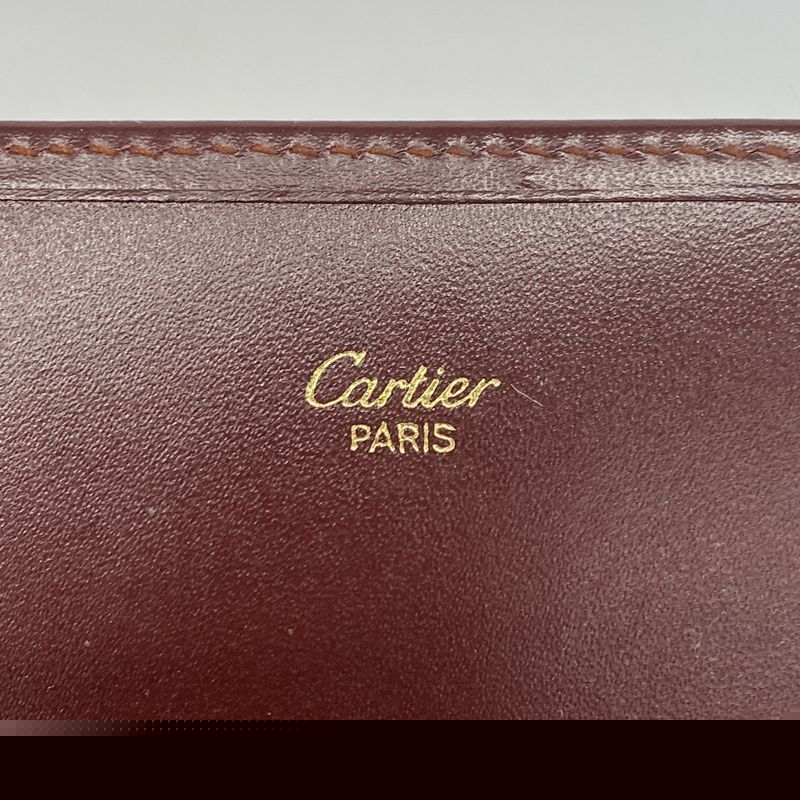 Cartier Trifold Long Wallet Must Leather Bordeaux Gold Hardware Ladies