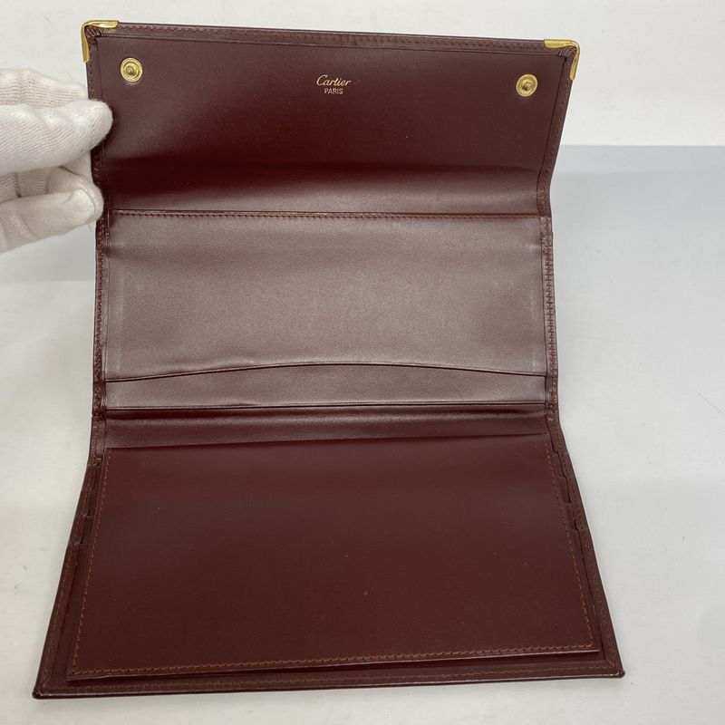 Cartier Trifold Long Wallet Must Leather Bordeaux Gold Hardware Ladies