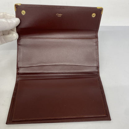 Cartier Trifold Long Wallet Must Leather Bordeaux Gold Hardware Ladies