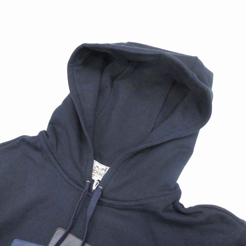 23AW Hermes Etriers Decales Armor Decaled Teal Leather Patch Hoodie Parka