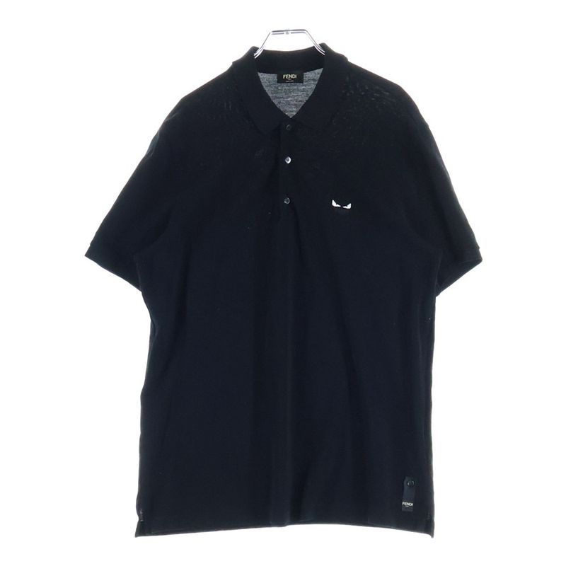 Fendi Monster Embroidery Pique Short Sleeve Polo Shirt Black Fy0985 A876