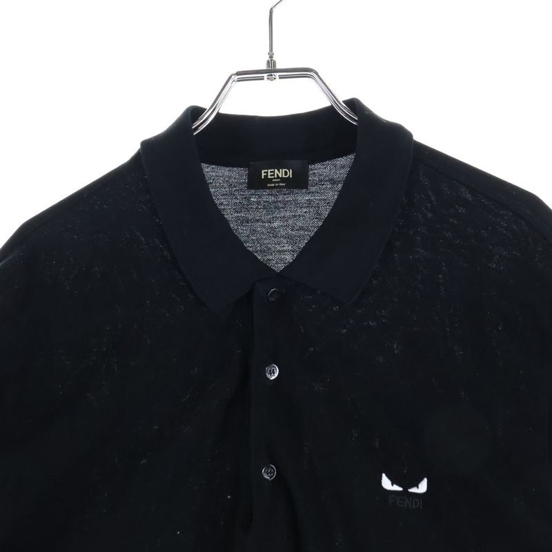 Fendi Monster Embroidery Pique Short Sleeve Polo Shirt Black Fy0985 A876