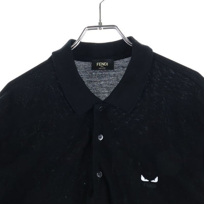Fendi Monster Embroidery Pique Short Sleeve Polo Shirt Black Fy0985 A876