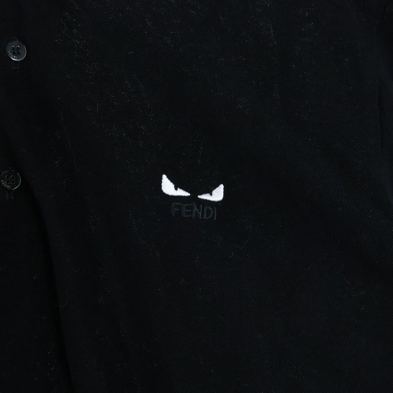 Fendi Monster Embroidery Pique Short Sleeve Polo Shirt Black Fy0985 A876