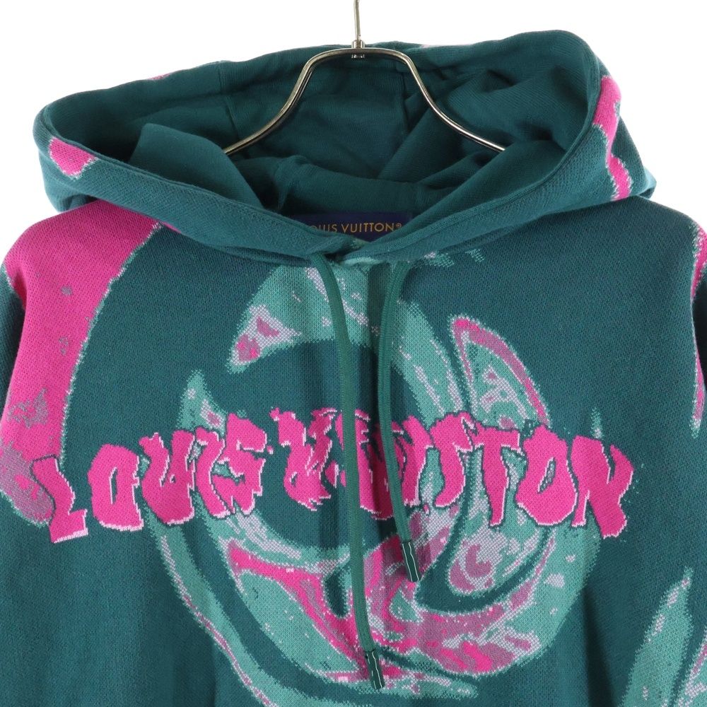 Louis Vuitton 23 AW Graphic Logo Jacquard Pullover Hoodie Green Pink