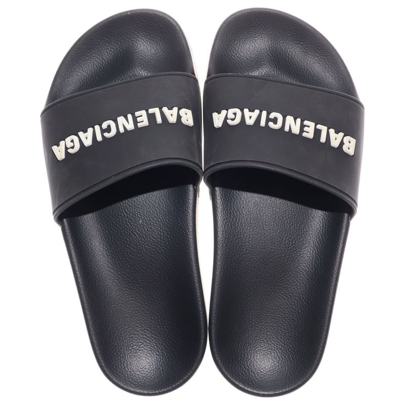 Balenciaga POOL Slides Pool Slide Rubber Logo Flat Shower Sandals Black Women's