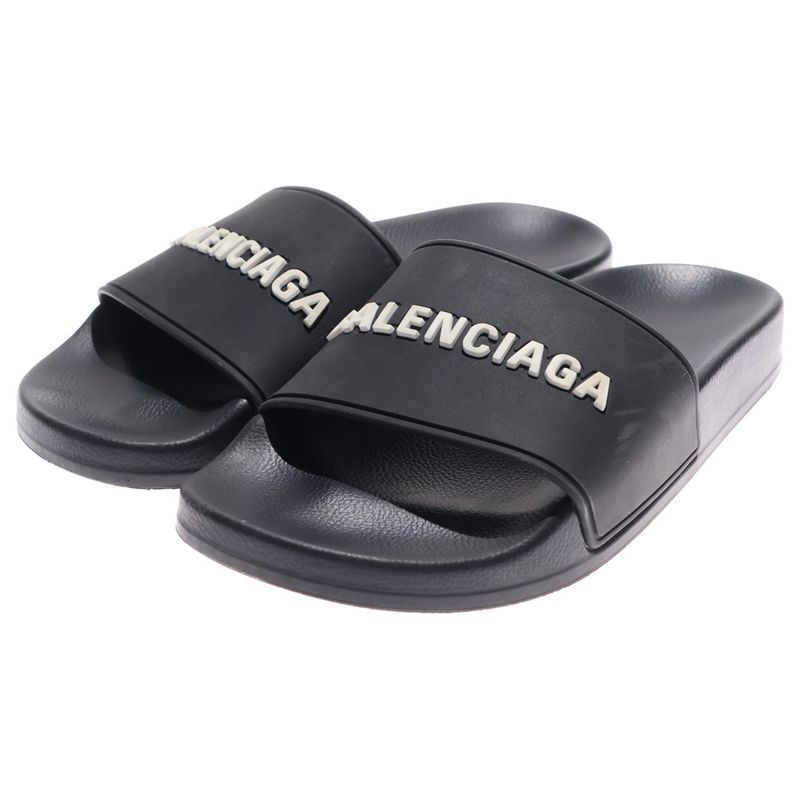 Balenciaga POOL Slides Pool Slide Rubber Logo Flat Shower Sandals Black Women's