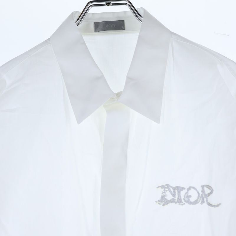 DIOR ×peter Doig Logo Embroidery Hiyoku Button Long Sleeve Shirt White 143c595b1