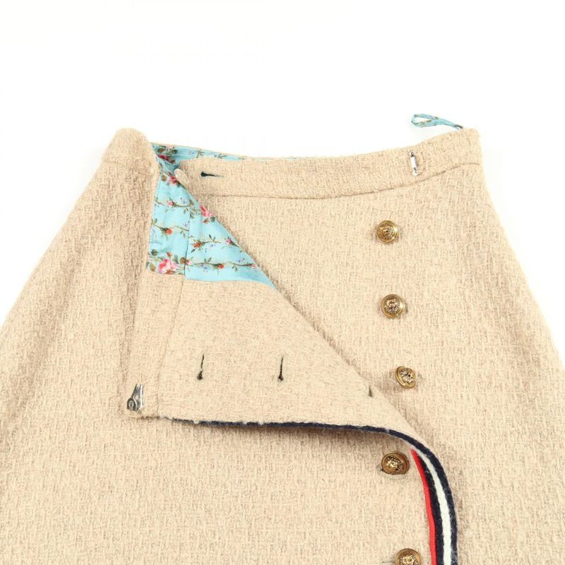 Gucci Skirt Sherry Line Tweed Beige Wool Skirt Women's Used A