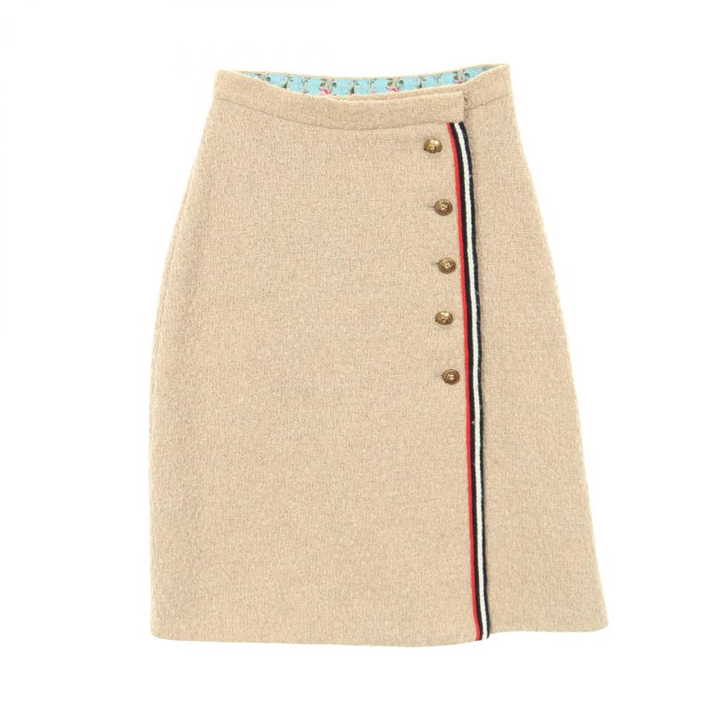 Gucci Skirt Sherry Line Tweed Beige Wool Skirt Women's Used A