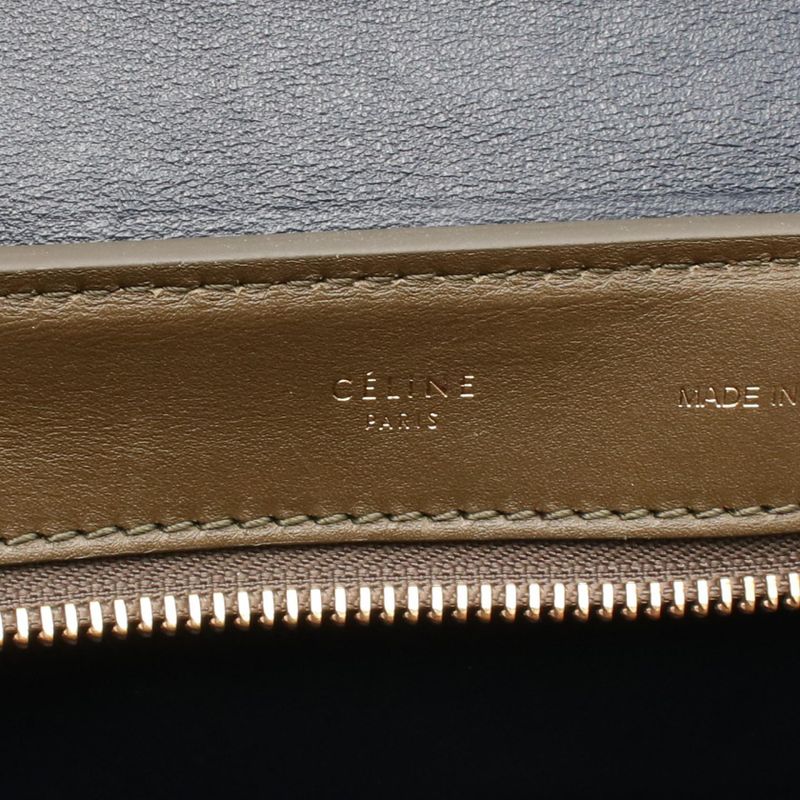 Celine Handbag Trapeze Medium Khaki Black Ivory Leather Suede Trapeze Medium