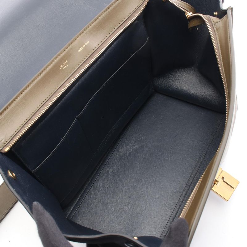 Celine Handbag Trapeze Medium Khaki Black Ivory Leather Suede Trapeze Medium