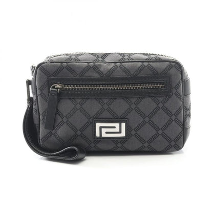 Versace Second Bag Clutch Bag Black Canvas Leather Logo Second Bag Men's Used B