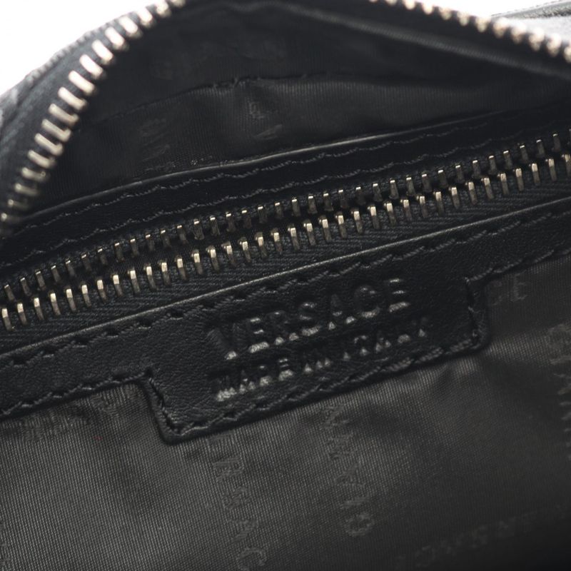 Versace Second Bag Clutch Bag Black Canvas Leather Logo Second Bag Men's Used B