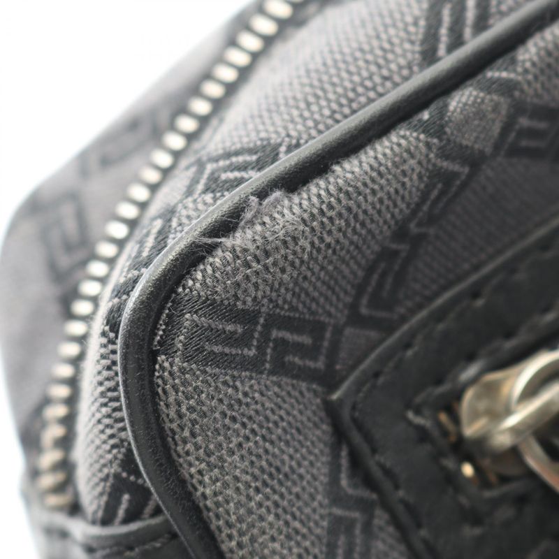 Versace Second Bag Clutch Bag Black Canvas Leather Logo Second Bag Men's Used B