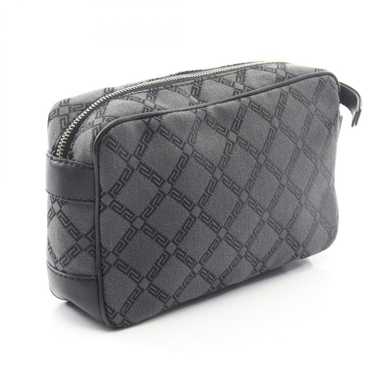 Versace Second Bag Clutch Bag Black Canvas Leather Logo Second Bag Men's Used B