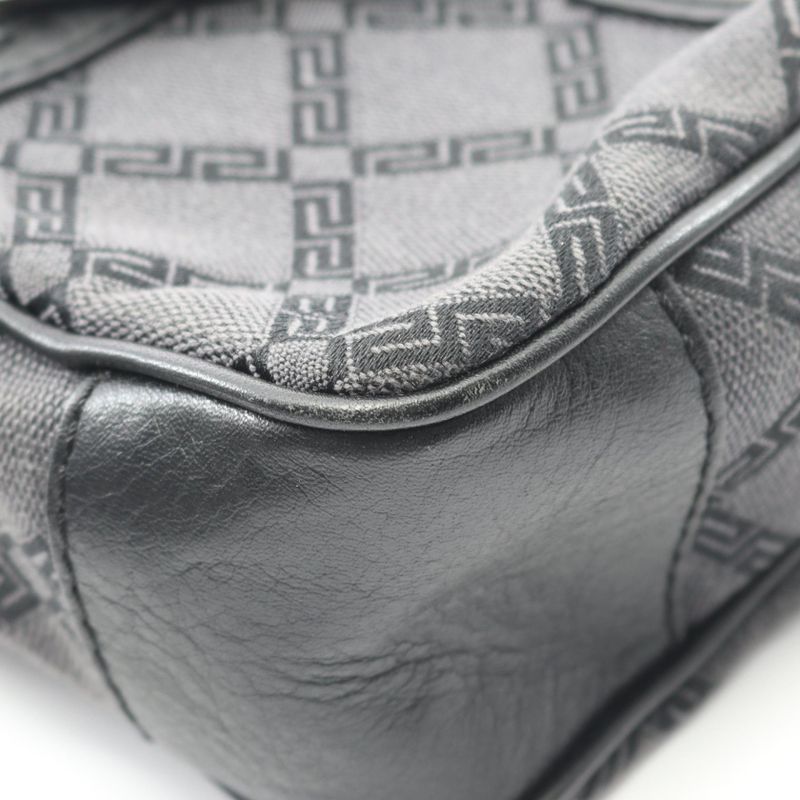 Versace Second Bag Clutch Bag Black Canvas Leather Logo Second Bag Men's Used B