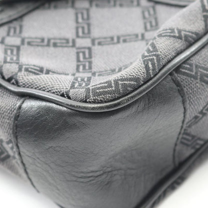 Versace Second Bag Clutch Bag Black Canvas Leather Logo Second Bag Men's Used B