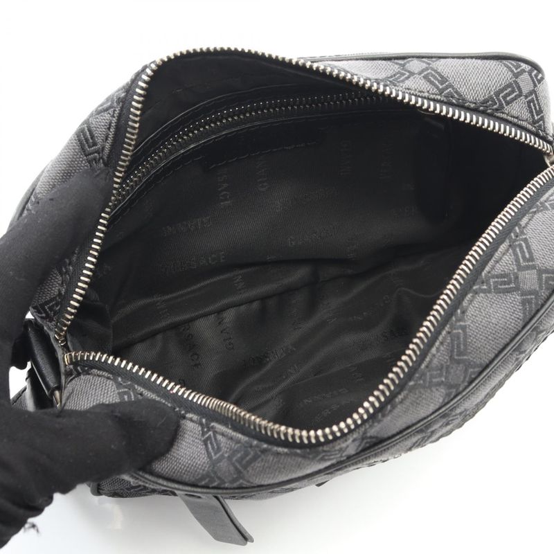 Versace Second Bag Clutch Bag Black Canvas Leather Logo Second Bag Men's Used B