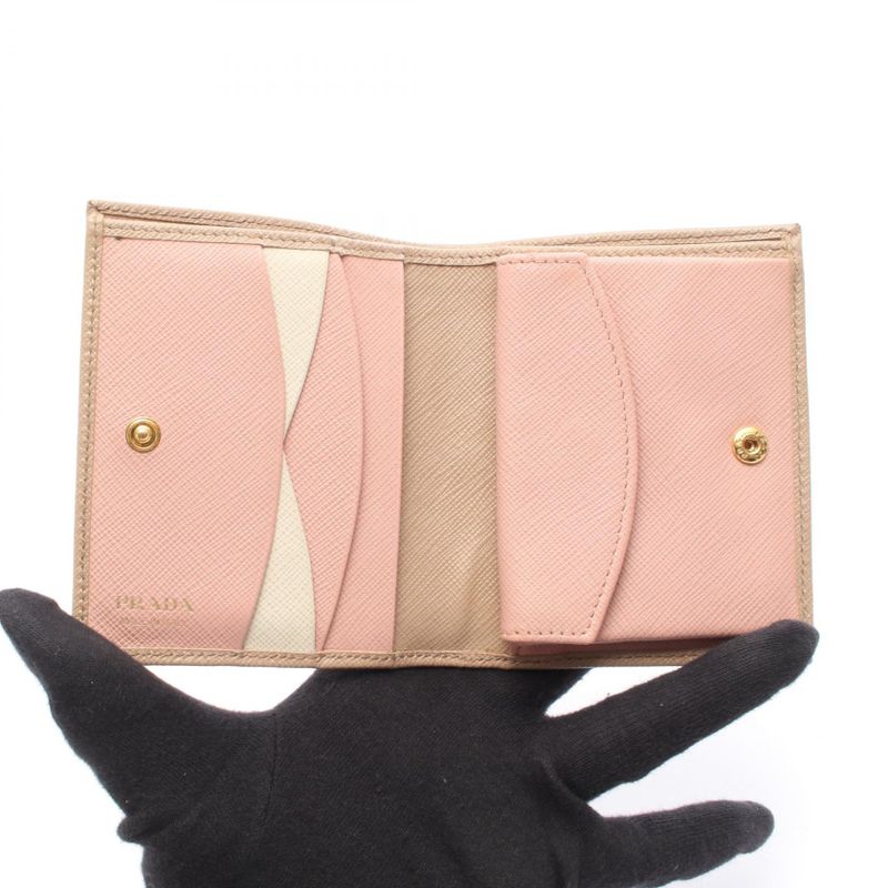 Prada Bifold Wallet Saffiano Multic 1mv204 Beige Pink Saffiano Leather Bifold