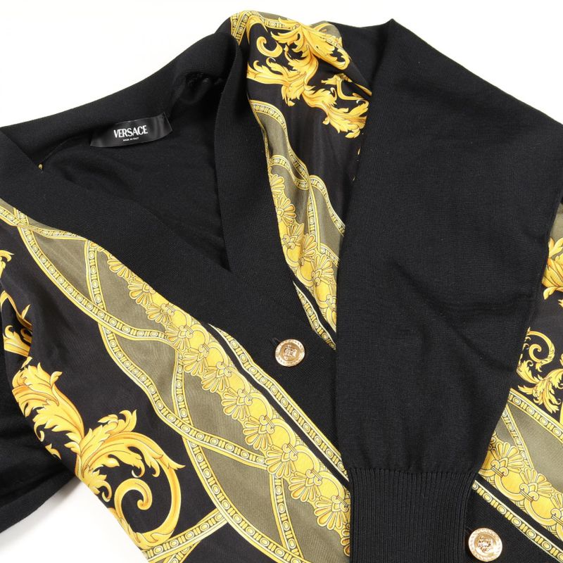 Versace Cardigan Medusa Button Black Yellow Wool Silk Cardigan Ladies Used A