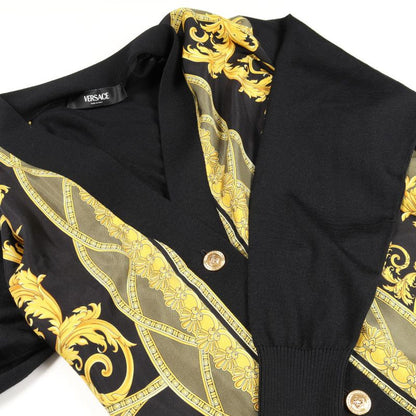Versace Cardigan Medusa Button Black Yellow Wool Silk Cardigan Ladies Used A