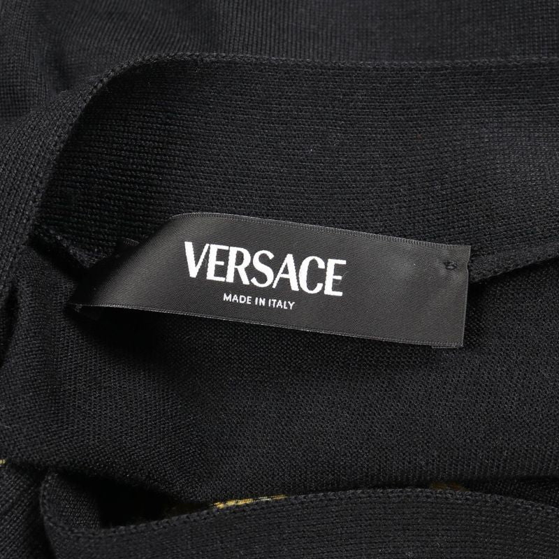 Versace Cardigan Medusa Button Black Yellow Wool Silk Cardigan Ladies Used A
