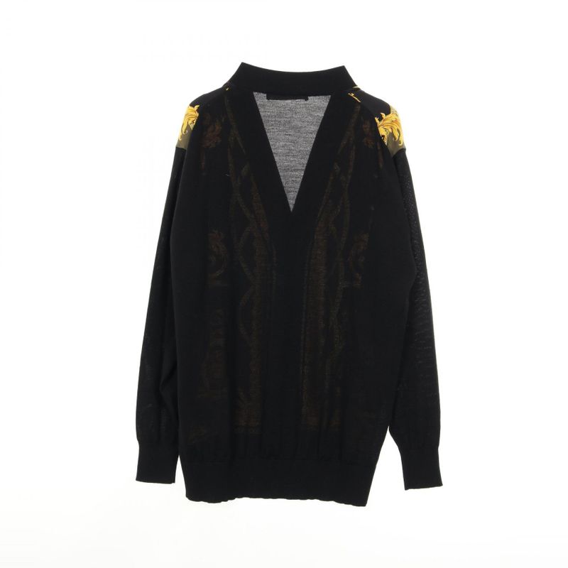 Versace Cardigan Medusa Button Black Yellow Wool Silk Cardigan Ladies Used A