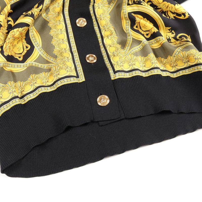 Versace Cardigan Medusa Button Black Yellow Wool Silk Cardigan Ladies Used A