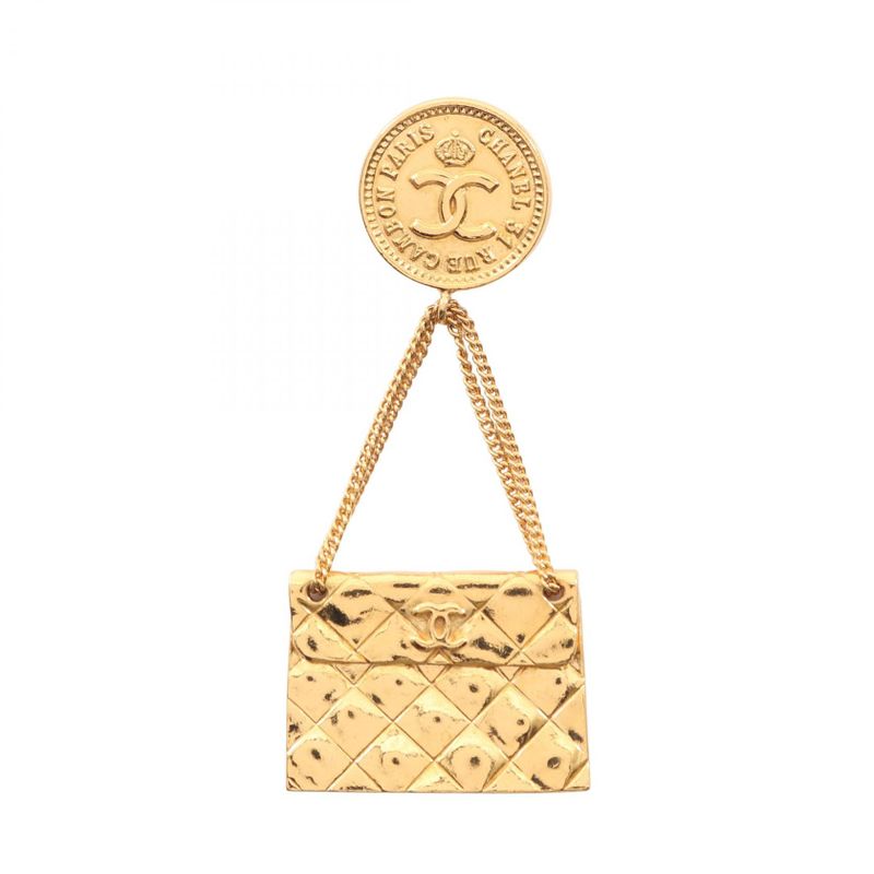 Chanel Brooch Coco Mark Matelasse Bag Motif Gold GP (gold Plated) Brooch Ladies