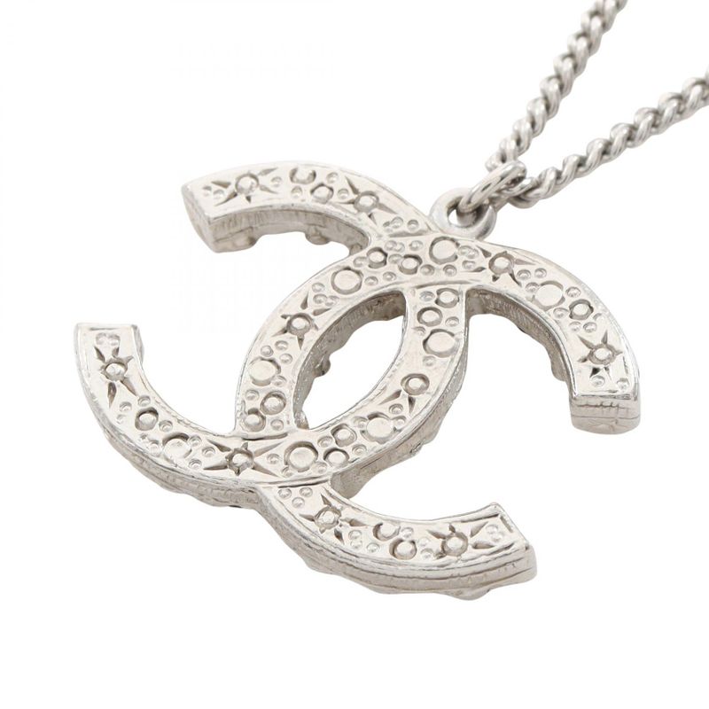 Chanel Necklace Coco Mark Silver Stainless Steel Necklace Women's Used A