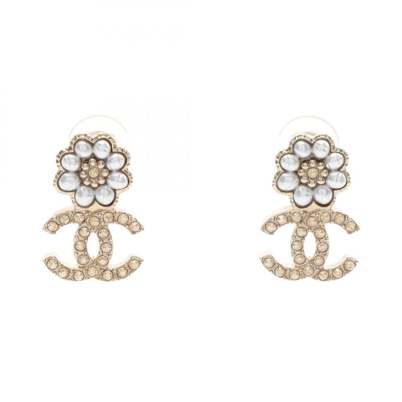 Chanel Earring Coco Mark Flower GP (gold Plated) Earring Ladies Used A