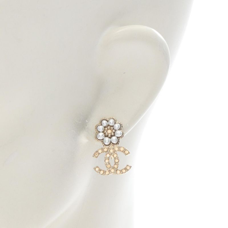Chanel Earring Coco Mark Flower GP (gold Plated) Earring Ladies Used A