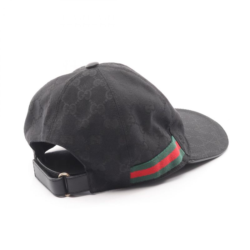 Gucci Cap GG Canvas Webline Black Canvas Leather Cap Unisex Used A