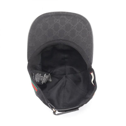 Gucci Cap GG Canvas Webline Black Canvas Leather Cap Unisex Used A