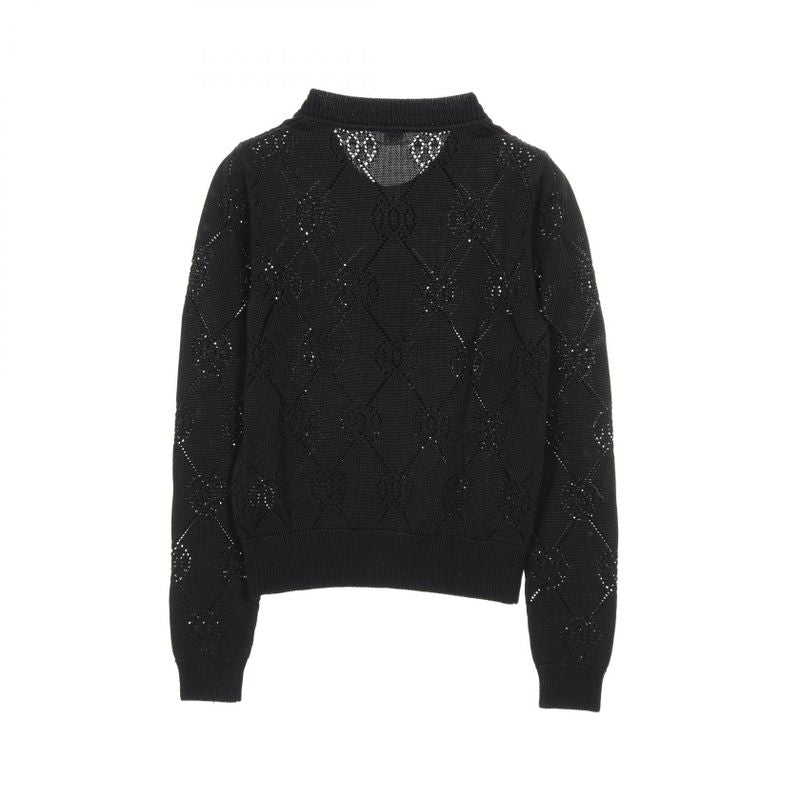 Hermes Cardigan H Lift Black Rayon Cotton Knit Ladies Used A