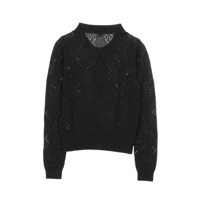 Hermes Cardigan H Lift Black Rayon Cotton Knit Ladies Used A