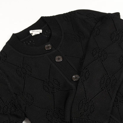 Hermes Cardigan H Lift Black Rayon Cotton Knit Ladies Used A