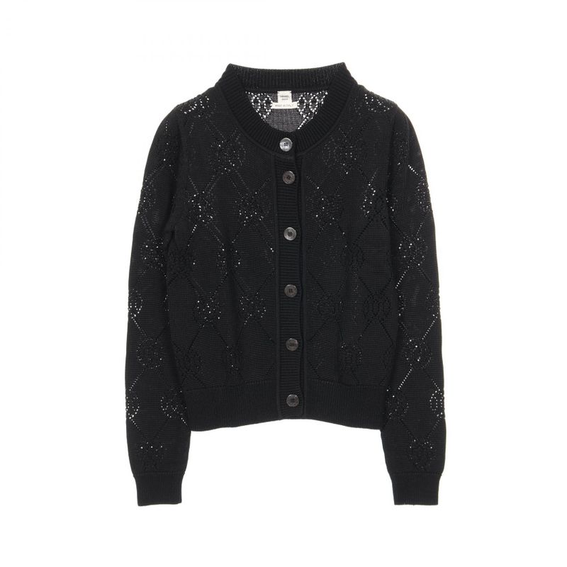 Hermes Cardigan H Lift Black Rayon Cotton Knit Ladies Used A