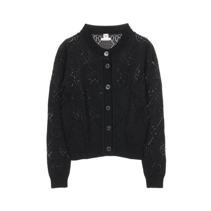 Hermes Cardigan H Lift Black Rayon Cotton Knit Ladies Used A