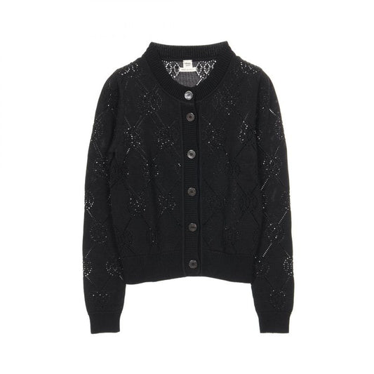 Hermes Cardigan H Lift Black Rayon Cotton Knit Ladies Used A