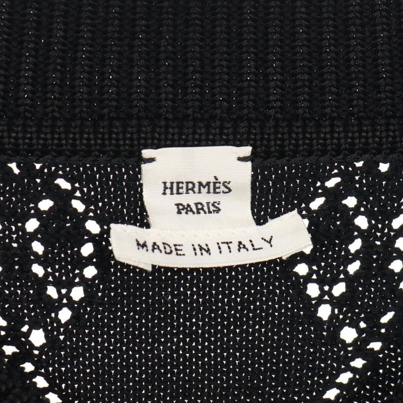 Hermes Cardigan H Lift Black Rayon Cotton Knit Ladies Used A