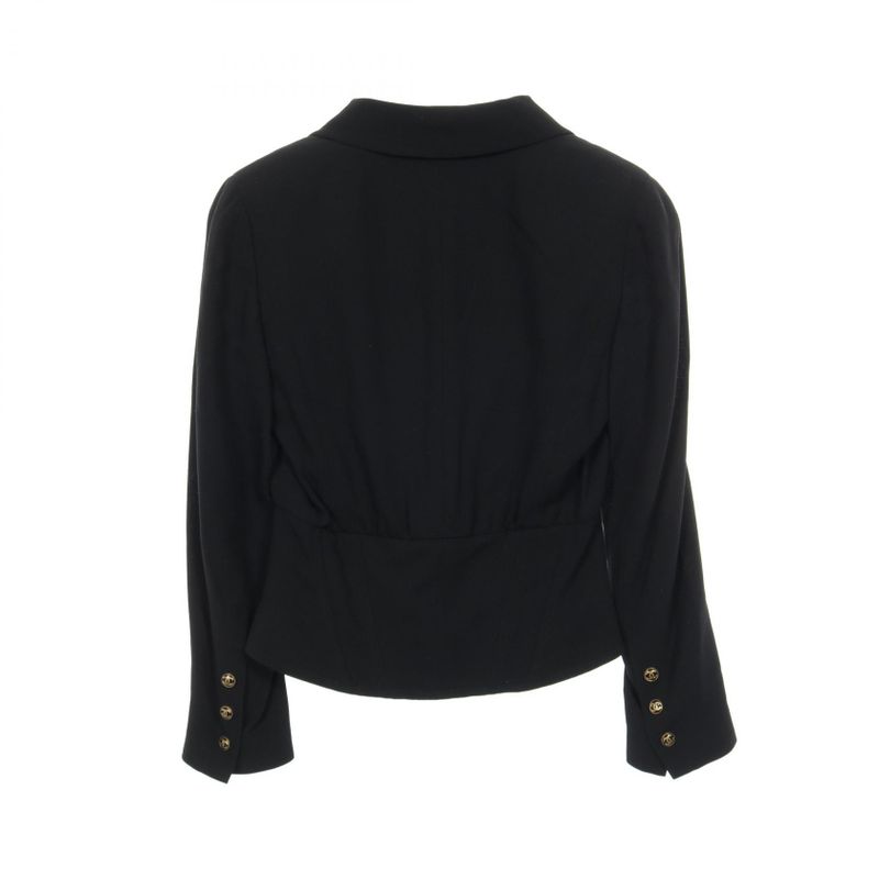 Chanel Coco Mark Button P03702 Black Wool Nylon Jacket Women's Used B