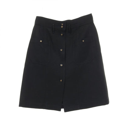 Chanel Skirt Coco Mark Button P04919 Black Wool Skirt Women's Used A