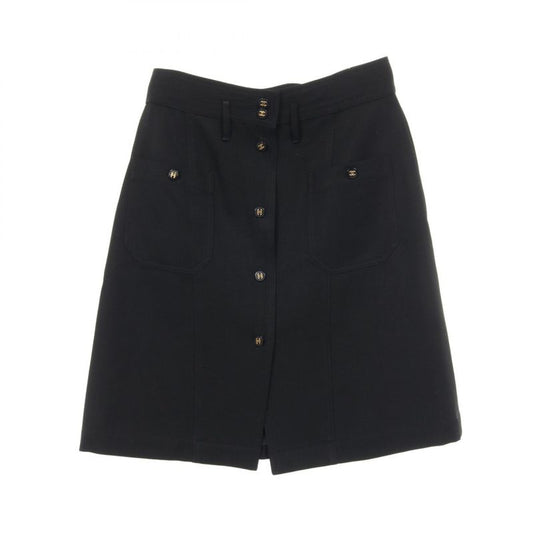 Chanel Skirt Coco Mark Button P04919 Black Wool Skirt Women's Used A