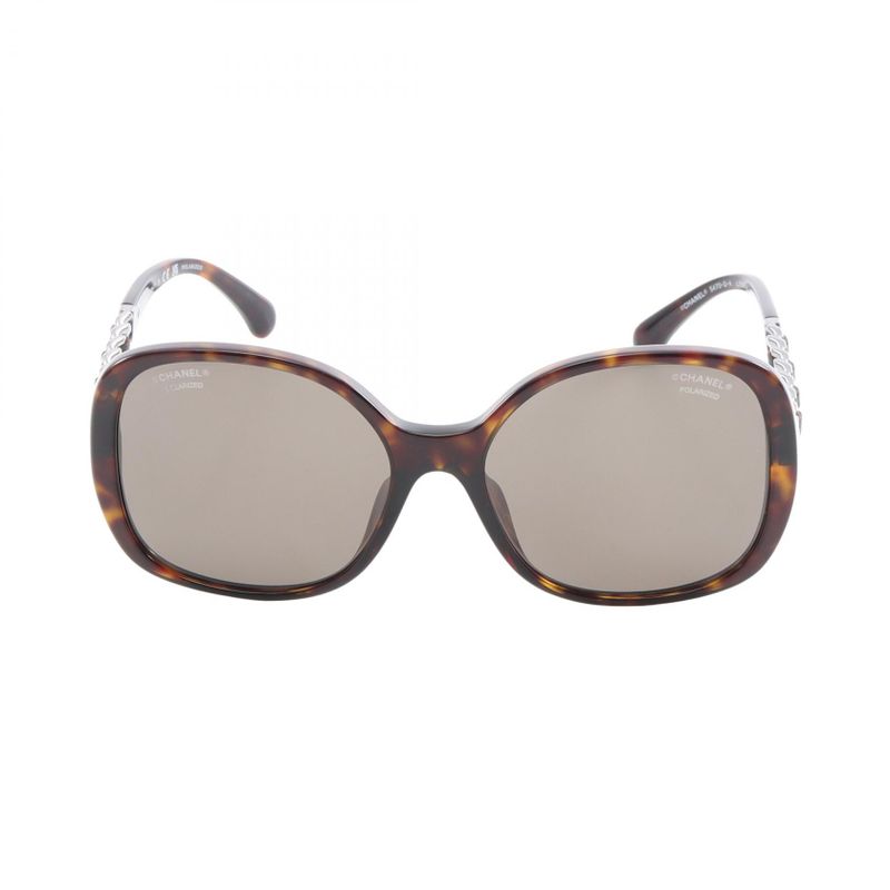 Chanel Sunglasses Chain Logo 5470-q-a Brown Leather Sunglasses Ladies Used A